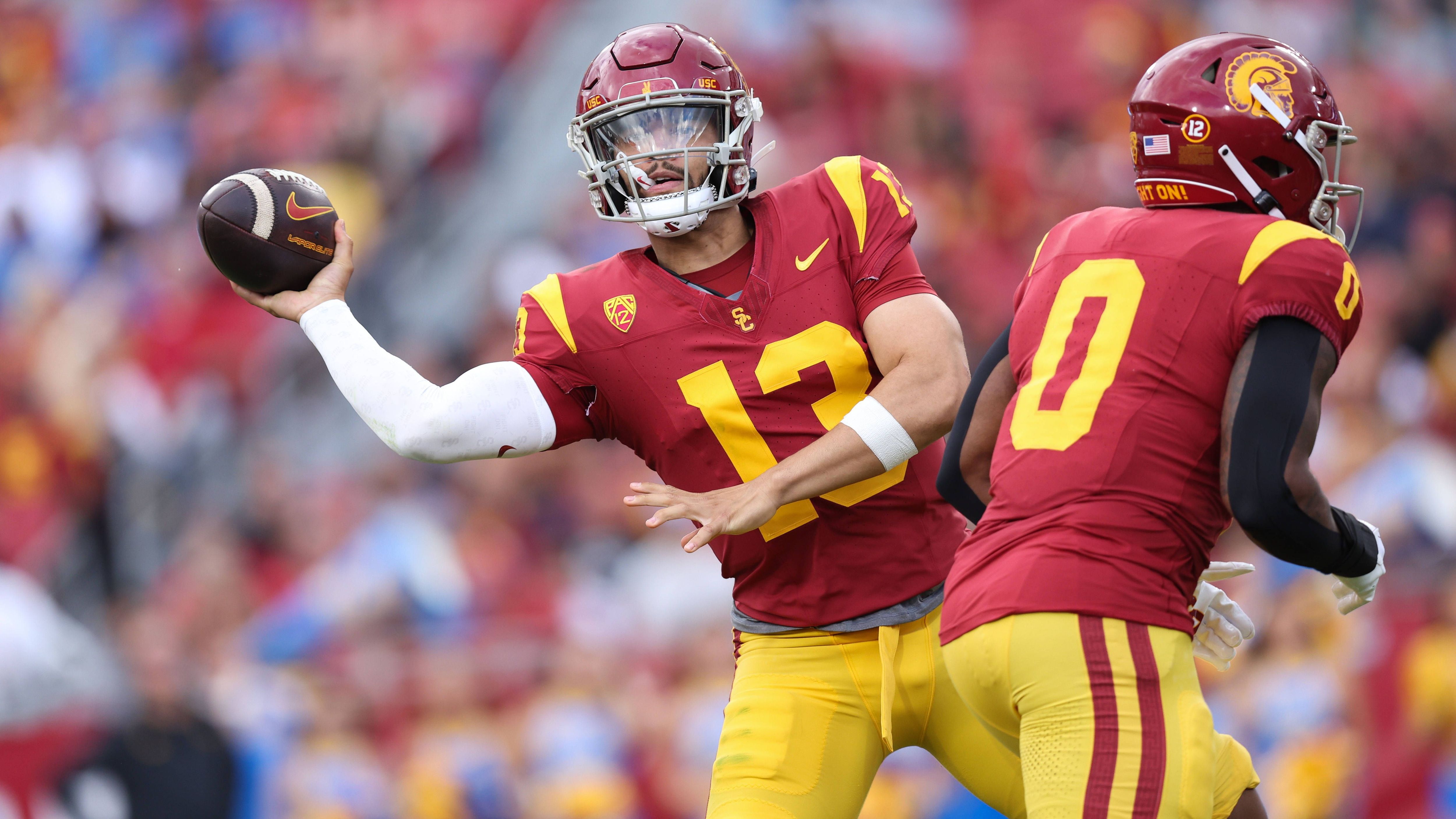 <strong>Caleb Williams (Quarterback, USC)</strong><br>Auf die Mitteilung des College-Superstars mussten die Fans lange warten: Caleb Williams, Quarterback der Trojans, gilt als Top-Talent auf seiner Position. Bis zum 15. Januar musste sich Williams für den Draft anmelden. Und er reizte den Zeitrahmen aus. Am 15. Januar bestätigte NFL-Insider Ian Rapoport, dass der Heisman-Gewinner beim Draft dabei sein werde.