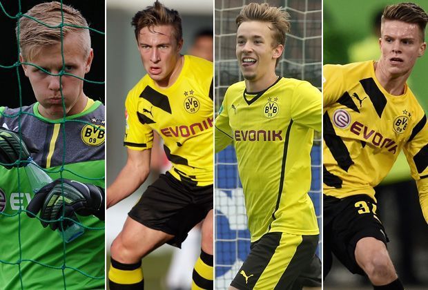 
                <strong>Das ist die neue BVB-Generation</strong><br>
                Borussia Dortmund baut für die Zukunft vor. Der Verein stattet gleich vier DFB-Junioren-Spieler mit Verträgen bis 2018 aus. ran.de stellt die Spieler vor, von denen Jürgen Klopp sagt: "Die Jungs sind der absolute Knaller. Die Perspektive ist großartig."
              