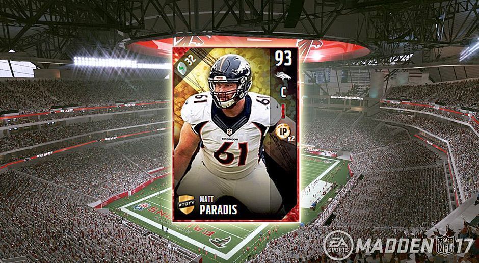 
                <strong>Center: Matt Paradis</strong><br>
                Center: Matt ParadisTeam: Denver BroncosGesamt-Stärke: 93
              