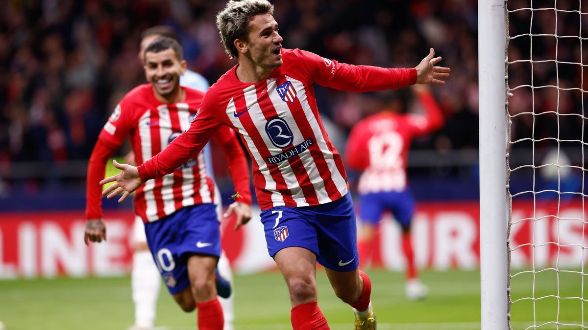 December 13, 2023, MADRID, MADRID, SPAIN: Antoine Griezmann of Atletico de Madrid celebrates a goal during the UEFA Champions League, Group E round 6, football match played between Atletico de Madr...