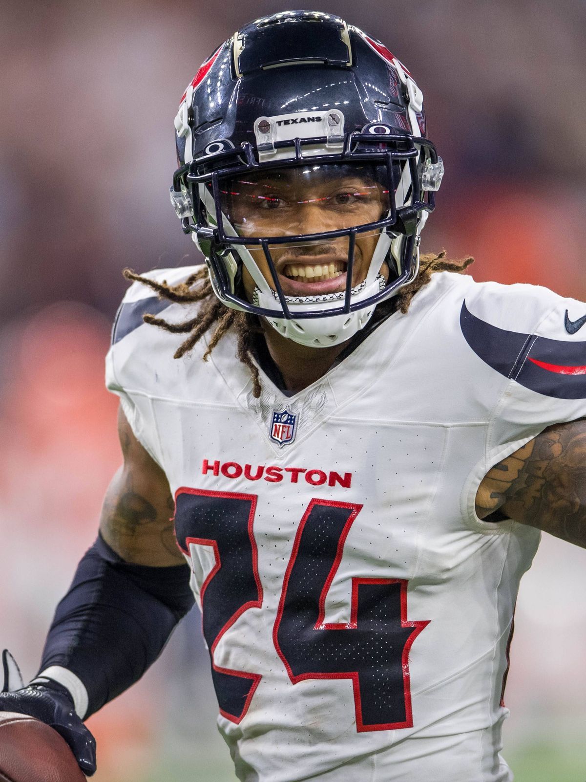 September 15, 2024: Houston Texans cornerback Derek Stingley Jr. (24) celebrates his interception during a game between the Chicago Bears and the Houston Texans in Houston, TX. .. CSM - ZUMAc04_ 20...