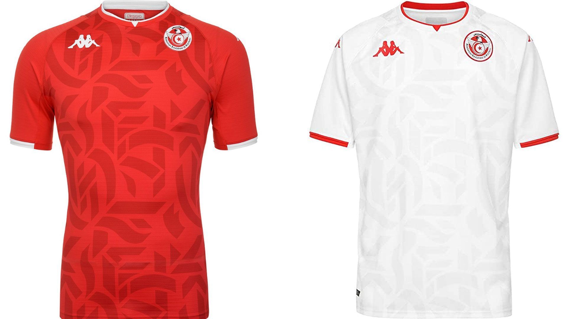 
                <strong>Tunesien</strong><br>
                In zwei nahezu identischen Designs läuft bei der WM Tunesien aufs Feld. Das Heim- und Auswärtstrikot unterscheiden sich einzig in der Grundfarbe Weiß und Rot, den Nationalfarben des nordafrikanischen Staates. Die Musterung, die auf dem roten Jersey besser zur Geltung kommt, ist auf beiden Varianten identisch. 
              