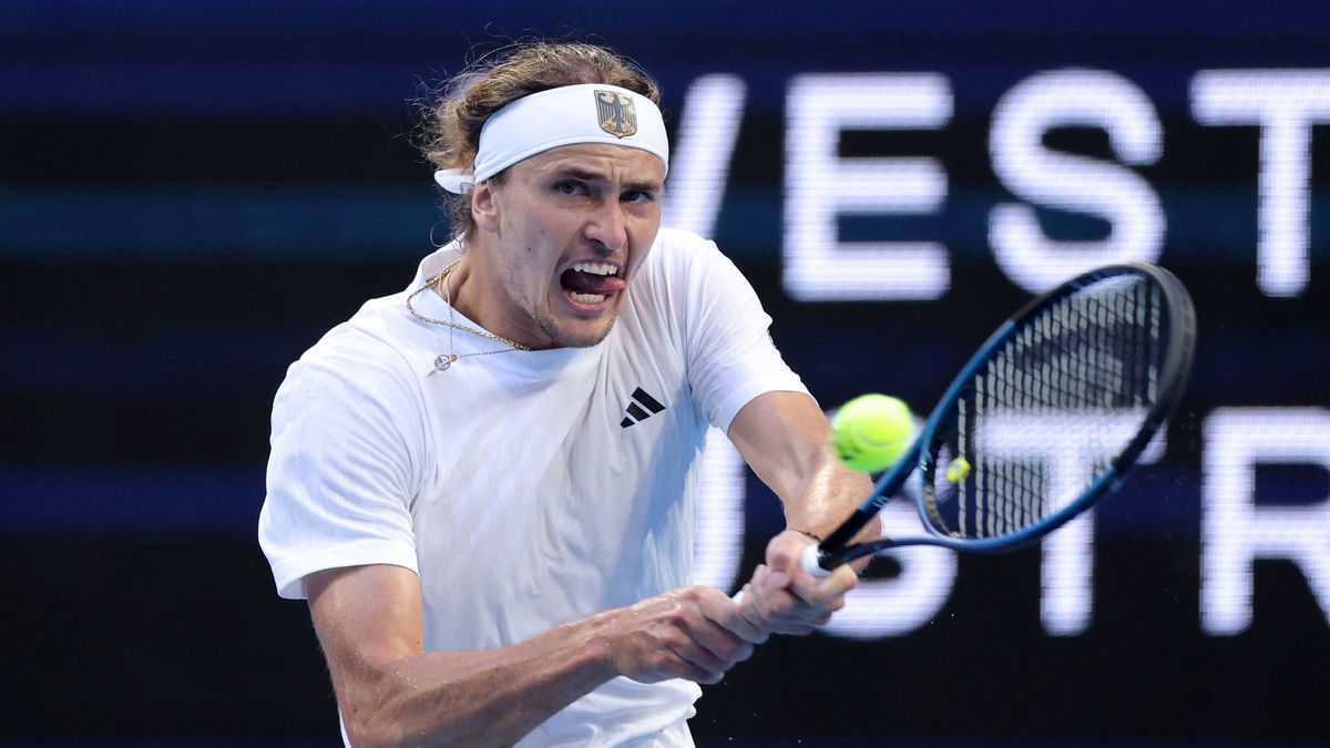 TENNIS UNITED CUP PERTH, Alexander Zverev of Germany in action against Zhizhen Zhang of China during their group stage match of the 2025 United Cup at RAC Arena in Perth, Monday, December 30, 2024....