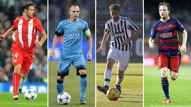 
                <strong>Die nominierten Mittelfeldspieler Teil III</strong><br>
                Die nominierten Mittelfeldspieler Teil III: Grzegorz Krychowiak (FC Sevilla), Andres Iniesta (FC Barcelona), Claudio Marchisio (Juventus Turin), Ivan Rakitic (FC Barcelona).
              