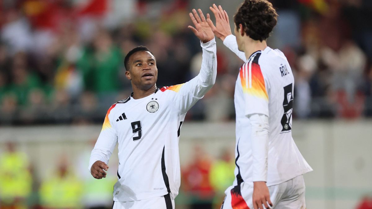 Deutschland - Israel U21, U 21 EM Qualifikation Halle S., 26.03.2024, Leuna-Chemie-Stadion, Fußball, Länderspiel , U 21 Junioren EM-Qualifikation , DEUTSCHLAND (DEU) vs. ISRAEL , Tor für Deutschlan...