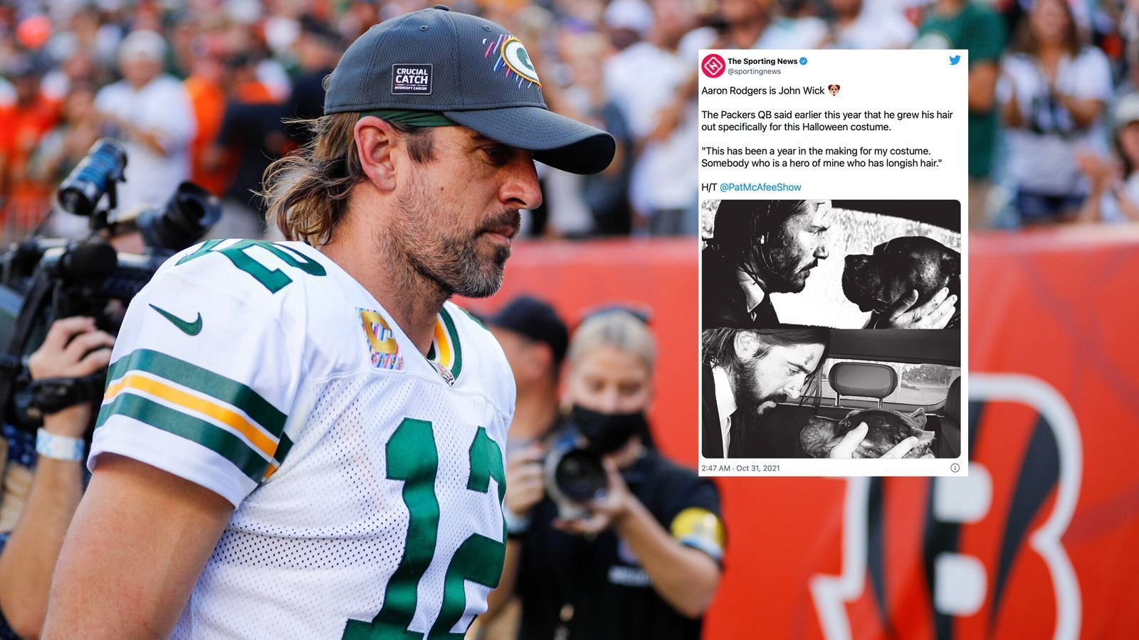 Aaron Rodgers grew hair out to be John Wick for Halloween