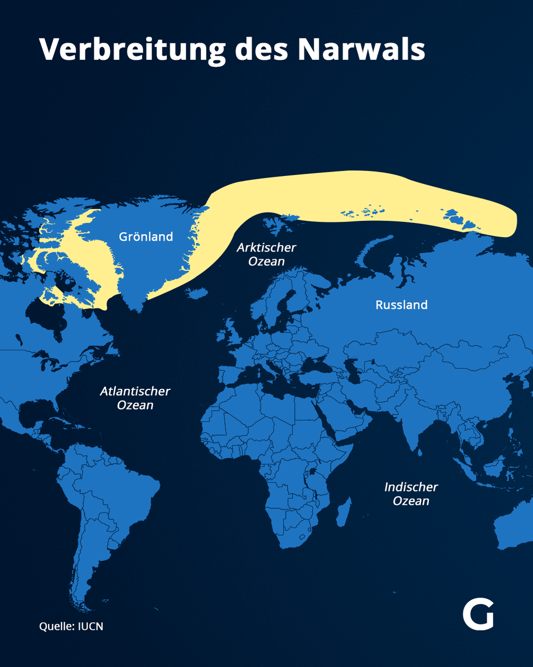 Verbreitung des Narwals: Hier ist das Tier heimisch.