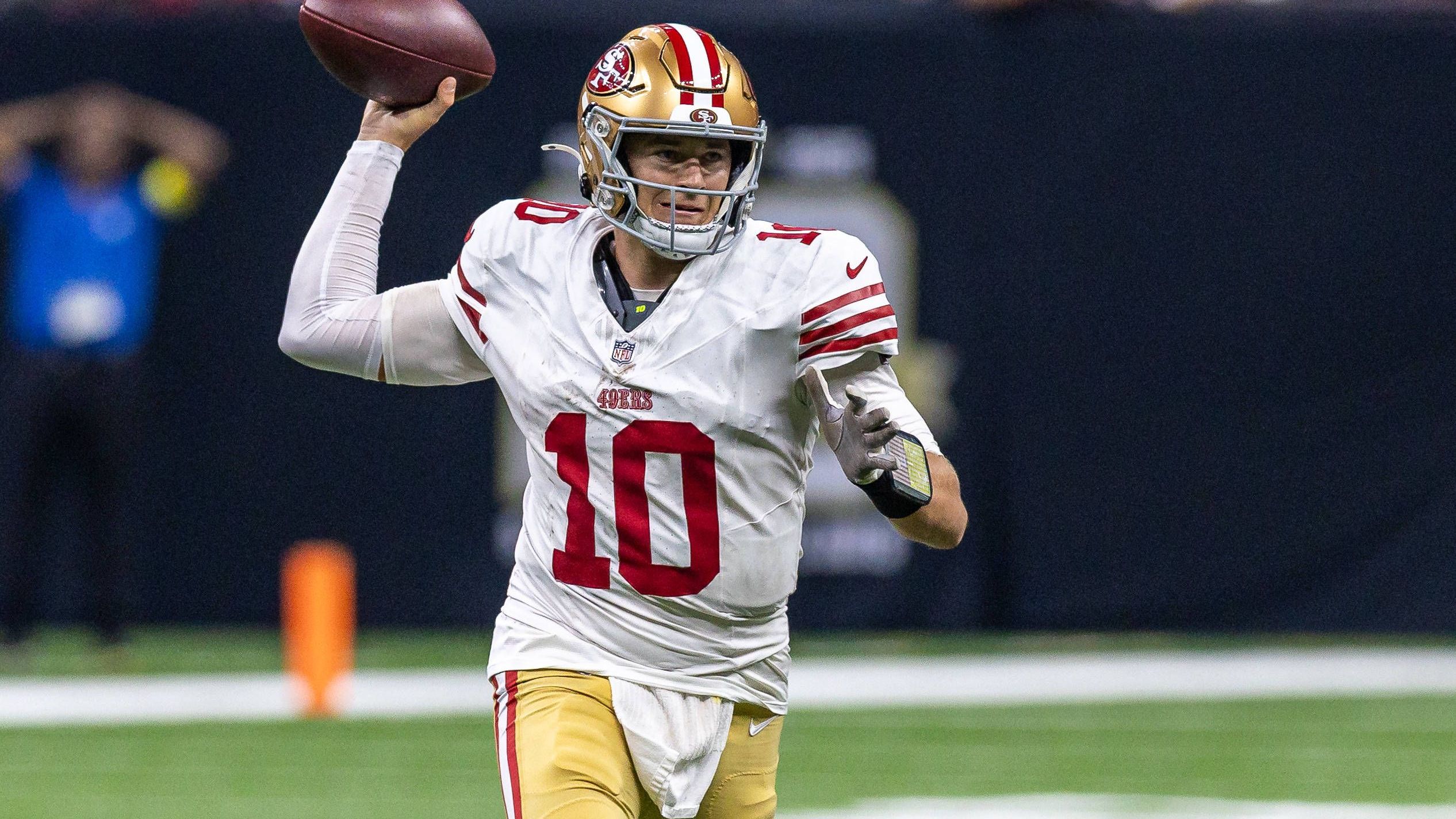 <strong>San Francisco 49ers</strong><br>• Starter: Mac Jones (im Bild)<br>• Backup/Practice Squad: Adrian Martinez<br>• Verletzt: Brock Purdy, Kurtis Rourke (Rookie), Carter Bradley