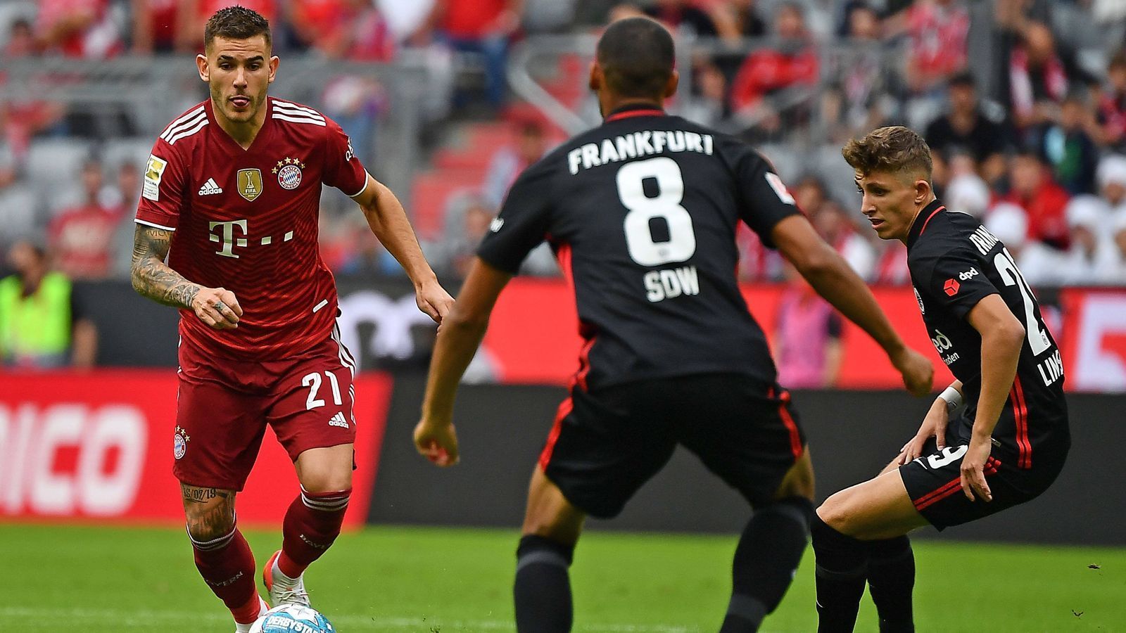 
                <strong>Lucas Hernandez</strong><br>
                Dribbelt regelmäßig an und leitet so diverse Angriffe der Münchner ein. Präsenter in den direkten Duellen als Nebenmann Upamecano und mit gutem Stellungsspiel, lässt in Hälfte zwei in puncto Souveränität aber nach. ran-Note: 4
              