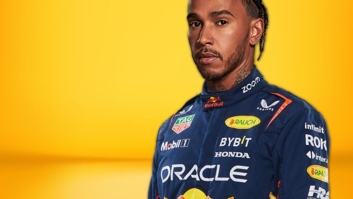 Fotomontage: Lewis Hamilton in einem Rennoverall des Red-Bull-Teams