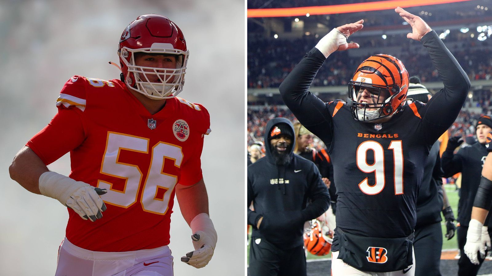 
                <strong>Pass Rush</strong><br>
                Den Quarterback-Jägern wird am Sonntag erwartungsgemäß eine entscheidende Rolle zukommen. Zuletzt bewiesen die Bengals hierbei den besseren Gameplan im direkten Aufeinandertreffen. Defensive Coordinator Lou Anarumo machte einen starken Job, indem er die Coverage gegen die Chiefs-Offense immer wieder geschickt variierte und diese damit verwirrte. Gegen Mahomes setzten die Bengals bevorzugt auf drei Rusher und schickten alle anderen Defensive-Spieler zurück in die Coverage. Blitzing darf man in Anarumas Defense-Scheme am Sonntag eher seltener erwarten, zu sehr hat sich die etwas zurückhaltendere Strategie gegen die Chiefs zuletzt bewährt. Seit 2021 haben die Bengals einschließlich der Playoffs sechs Sacks und drei Turnover gegen die Offense der Chiefs produziert. Von Kansas City hingegen darf man deutlich mehr Blitzing erwarten. Defensive Coordinator Steve Spagnuolo setzte in dieser Saison bei etwas mehr als 24 Prozent der Spielzüge der Defensive einen Blitz ein. Stetigen Druck auf Quarterback Burrow auszuüben, wird die Maßgabe sein. Durch die Ausfälle in der Bengals-Line ruhen die Hoffnungen besonders auf Defensive Tackle Chris Jones, der mit 15,5 Sacks (viertbester Wert der Liga) einer der gefährlichsten Defensive Lineman der NFL ist. Trotz der personellen Sorgen bei den Bengals verpassten es die Buffalo Bills in der Divisional Round, aus dieser Schwachstelle Kapital zu schlagen. 2:4, Punkt für die Chiefs
              