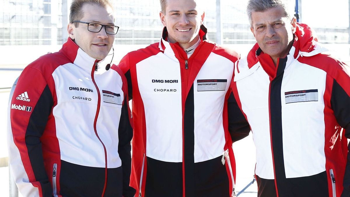 Altes Porsche-Trio: Andreas Seidl, Nico Hülkenberg und Fritz Enzinger im Jahr 2015