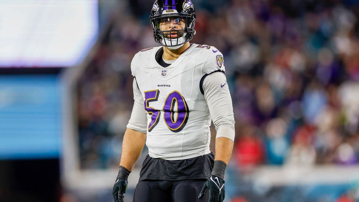 JACKSONVILLE, FL - DECEMBER 17: Baltimore Ravens linebacker Kyle Van Noy (50) looks on during the game between the Jacksonville Jaguars and the Baltimore Ravens on December 17, 2023 at EverBank Sta...