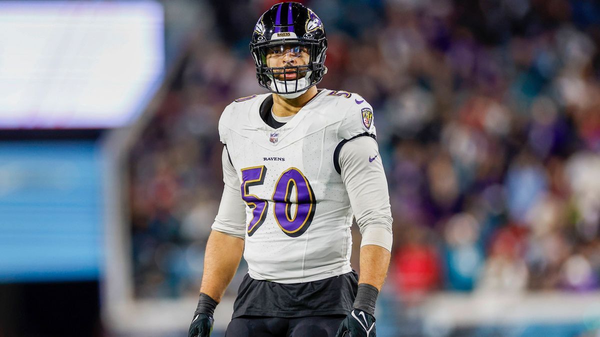 JACKSONVILLE, FL - DECEMBER 17: Baltimore Ravens linebacker Kyle Van Noy (50) looks on during the game between the Jacksonville Jaguars and the Baltimore Ravens on December 17, 2023 at EverBank Sta...