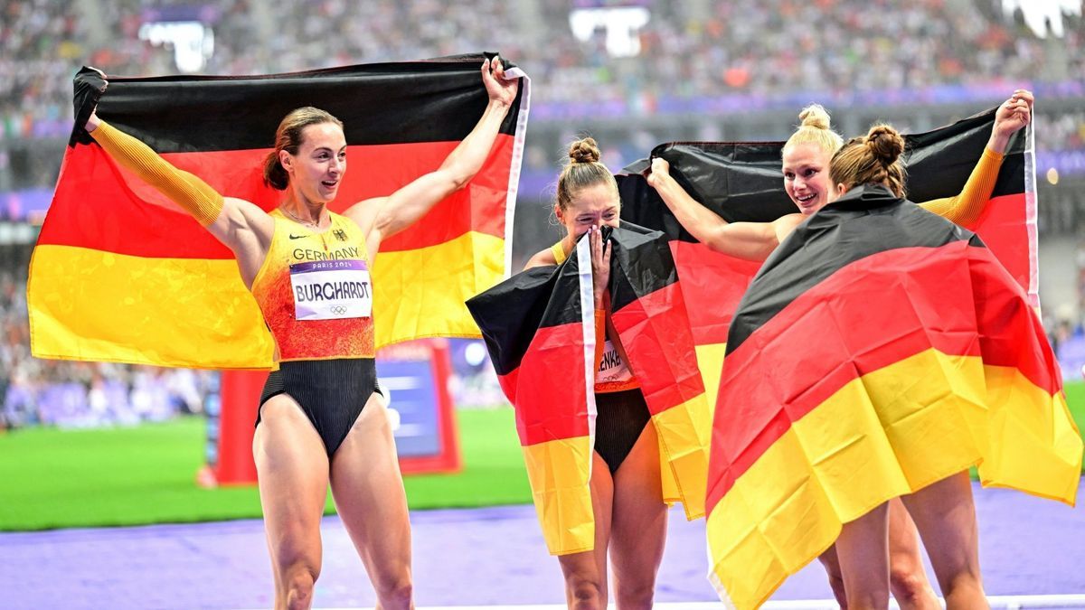 Die deutsche 4x100-m-Staffel jubelt