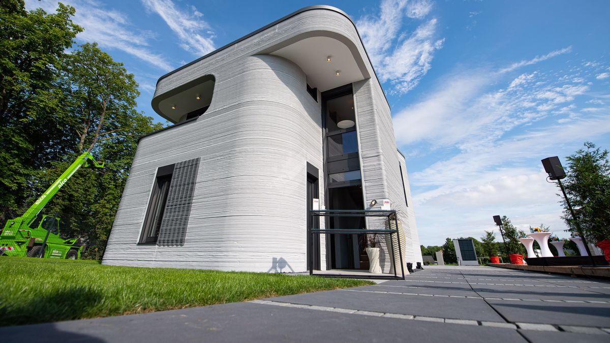 Außenfassade des ersten 3D Druckhauses in Beckum