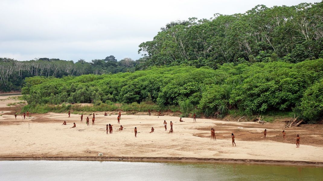 Selten sah man, dass sich so viele Menschen der unkontaktierten&nbsp;Mashco Piro an einem Ort im Amazonas versammelten.