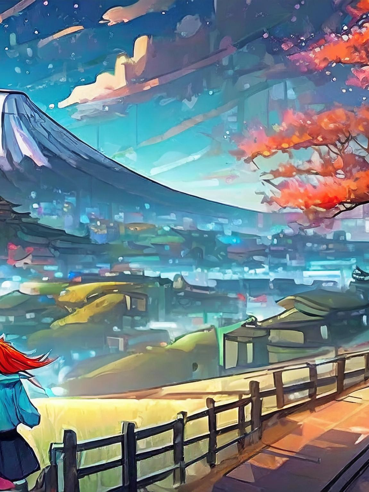 Anime-Welt in Japan mit dem Fuji im Hintergrund