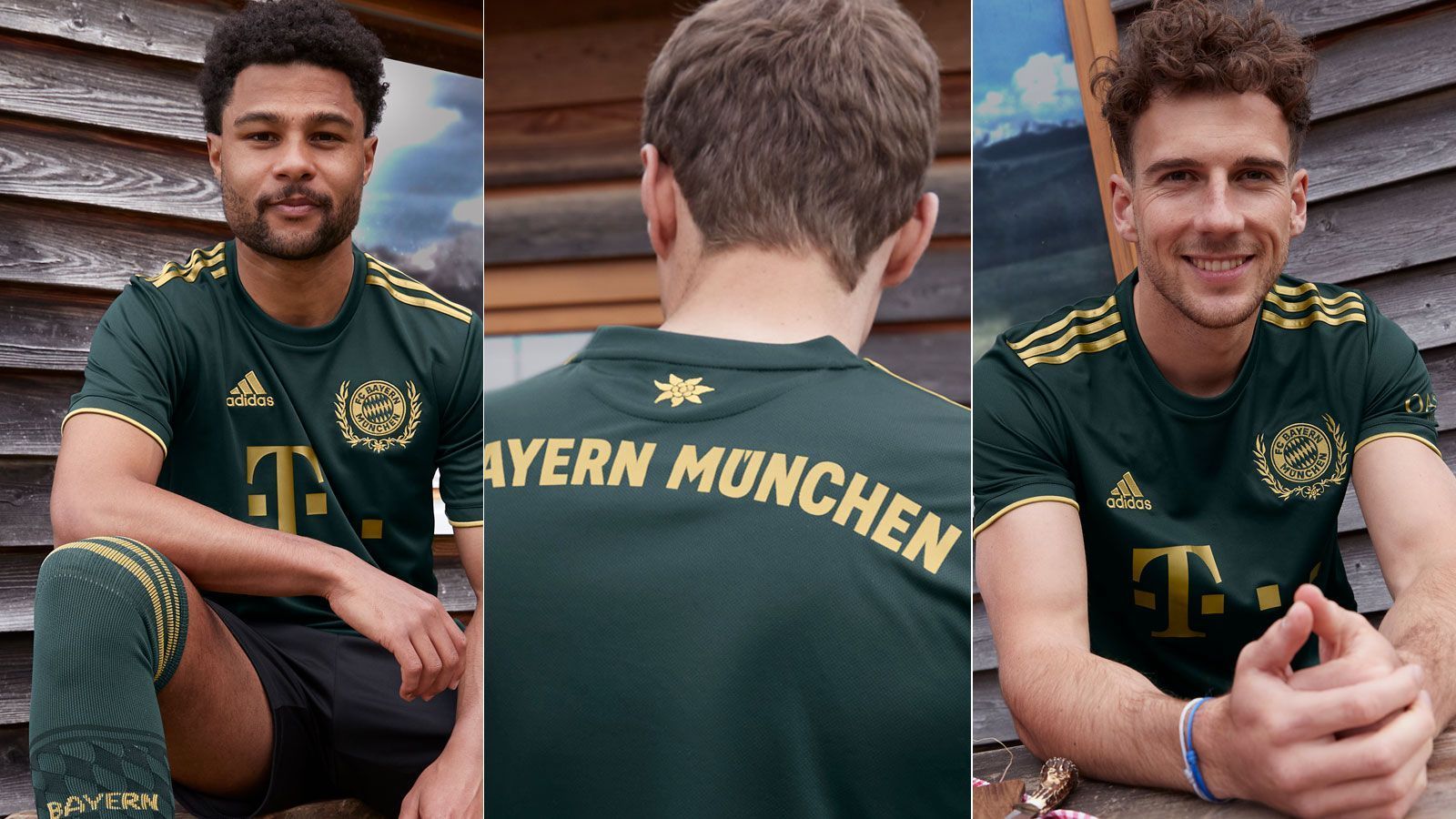 
                <strong>FC Bayern München: Wiesn-Trikot auch ohne Oktoberfest</strong><br>
                Zum zweiten Mal nacheinander fällt das weltberühmte Oktoberfest in München der Corona-Pandemie zum Opfer. Der FC Bayern München lässt das zünftige Feeling des größtes Volksfestes der Welt dennoch aufleben. Einmalig wird der Rekordmeister ein spezielles Wiesn-Trikot überstreifen. Serge Gnabry, Thomas Müller und Leon Goretzka (v. l.) dürfen den Dress schon einmal vorführen. Der dunkelgrüne Stoff wird geprägt von goldenen Logos - von Verein, Ausrüster und Trikotsponsor - und den bekannten drei Streifen auf der Schulter. Fans dürften die Sterne für die zig Bundesliga-Meisterschaften rund um das Vereinswappen vermissen. Stattdessen wird dieses verziert von einem Lorbeerkranz. Muss man auch erstmal so tragen können.
              