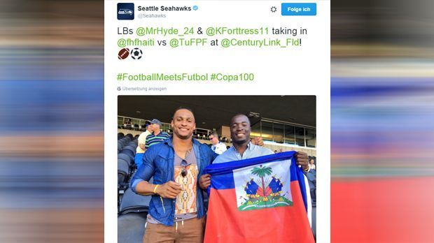 
                <strong>Seahawks Spieler Pierre-Louis und Fortt</strong><br>
                Ein Copa-Spiel im eigenen Football-Stadion lassen sich die beiden Seahawks-Linebacker Kevin Pierre-Louis und Khairi Fortt natürlich nicht entgehen. Obwohl sie in der USA geboren wurden, drücken sie Haiti die Daumen – und sind damit nicht die Einzigen…
              