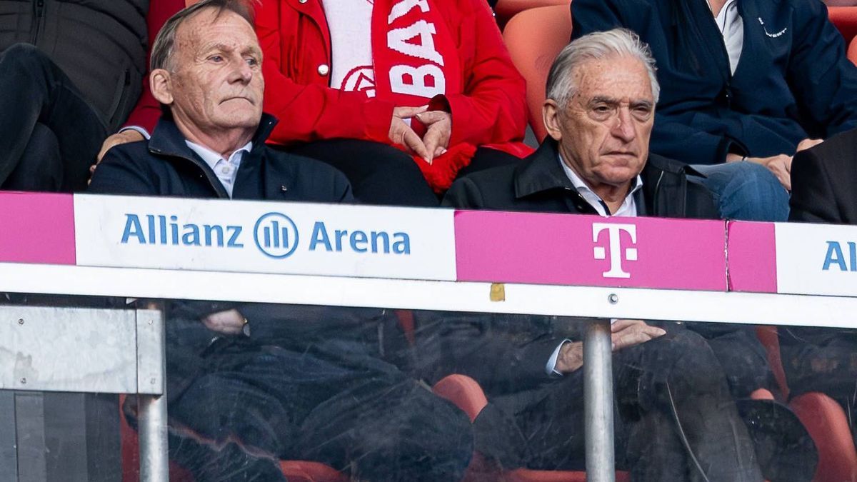 Hans-Joachim Watzke (Vorsitzender Geschaeftsfuehrung, Borussia Dortmund) und Dr. Reinhold Lunow (Praesident, Borussia Dortmund) auf der Tribuene. GER, FC Bayern Muenchen vs. BV Borussia Dortmund 09...