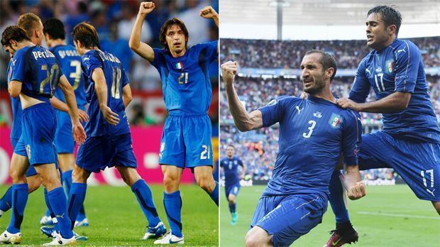 
                <strong>Italien 2006 vs Italien 2016</strong><br>
                Im Viertelfinale der EM 2016 trifft Italien auf Deutschland. Die italienische Nationalmannschaft ist bekanntlich der Angstgegner des DFB-Teams. Noch nie besiegte eine deutsche Auswahl bei einem Turnier die "Squadra Azzurra". Einer der größten Niederlagen ereilte die DFB-Truppe bei der WM 2006 im eigenen Land. Damals verlor sie im Halbfinale nach Verlängerung 0:2 gegen den späteren Weltmeister. Das "Sommermärchen" war beendet. Vor dem kommenden EM-Spiel vergleicht ran.de die Startformation Italiens 2006 mit der voraussichtlichen Elf 2016.
              