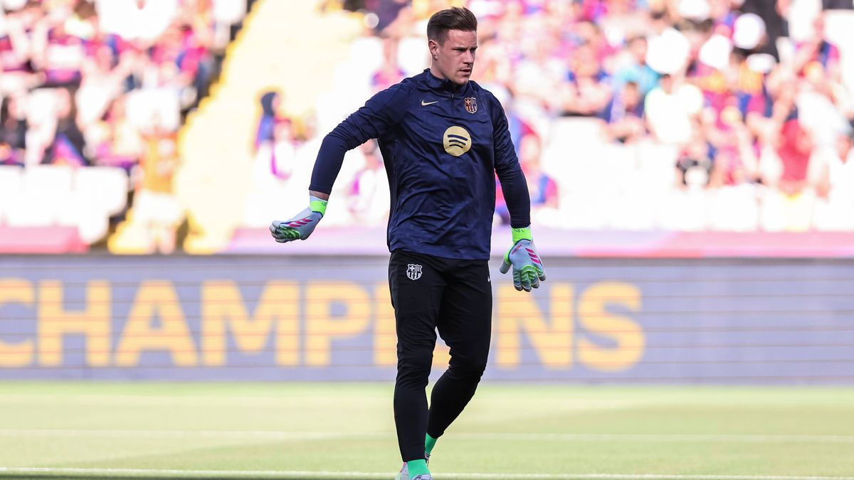May 18, 2025, Barcelona, Barcelona, SPAIN: Marc-Andre ter Stegen of FC Barcelona, Barca looks on during the Spanish league, La Liga EA Sports, football match played between FC Barcelona and Villarr...
