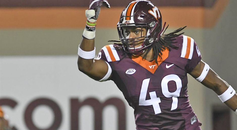 
                <strong>9. Pick - San Francisco 49ers: LB Tremaine Edmunds</strong><br>
                Die D-Line steht mit Armstead, Thomas, Buckner und Oldie Mitchell. Dahinter ist neben Reuben Foster bei den Linebackern noch Bedarf - zum Leidwesen von Mark Nzeocha. Zumal die 49ers mit Richard Sherman die Secondary auf Vordermann bringen. Und Tremaine Edmunds ist ein wahrer Modellathlet.
              