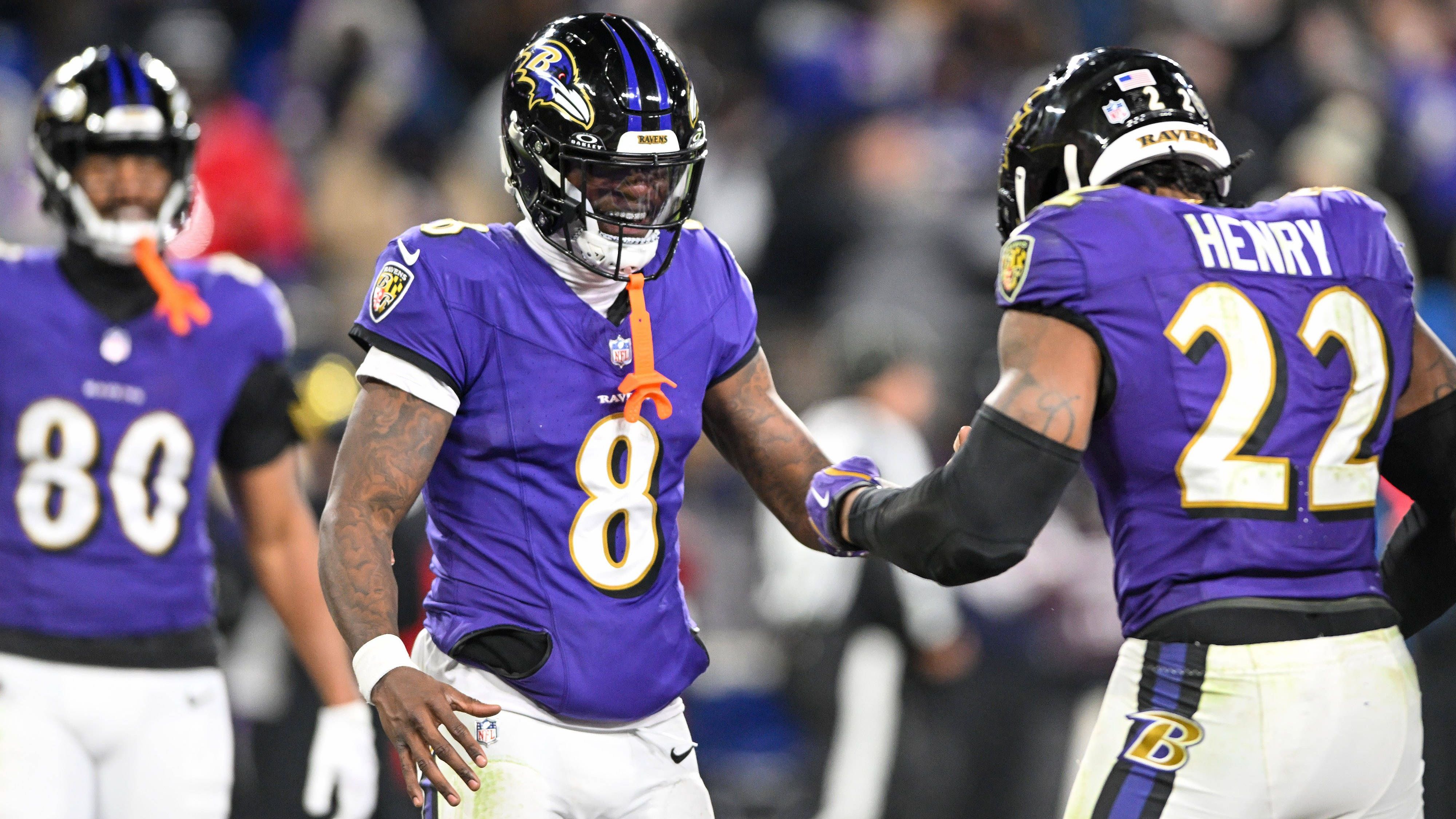 <strong>AFC North: Baltimore Ravens</strong><br>Woche 1: at Bills (SNF)<br>Woche 2: vs. Browns<br>Woche 3: vs. Lions (MNF)<br>Woche 4: at Chiefs<br>Woche 5: vs. Texans<br>Woche 6: vs. Rams<br>Woche 7: Bye<br>Woche 8: vs. Bears<br>Woche 9: at Dolphins (TNF)<br>Woche 10: at Vikings<br>Woche 11: at Browns<br>Woche 12: vs. Jets<br>Woche 13: vs. Bengals (TNF)<br>Woche 14: vs. Steelers<br>Woche 15: at Bengals<br>Woche 16: vs. Patriots<br>Woche 17: at Packers<br>Woche 18: at Steelers