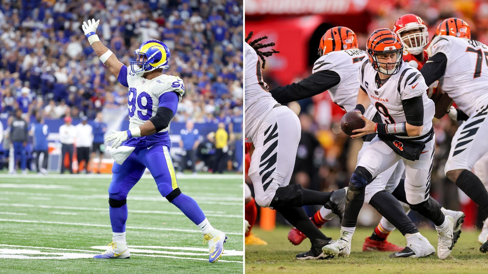 
                <strong>Aaron Donald vs. Bengals O-Line</strong><br>
                Es ist das vielleicht größte Matchup-Problem der Cincinnati Bengals. Mit Aaron Donald attackiert am Sonntag einer der besten Pass Rusher der NFL die schwache O-Line der Bengals. Im Eins-gegen-Eins wird Donald nicht zu halten sein, doch der Defensive Tackle hat gegen die Interior O-Line der Bengals um Trey Hopkins und Co. wohl auch gegen zwei Gegenspieler keine größeren Probleme. Setzt Cincinnati mehrere Offensive-Liner auf Donald an, öffnen die Bengals Freiräume für Von Miller oder Leonard Floyd. Head Coach Zac Taylor wird kreativ werden müssen, um Joe Burrow das Leben zu erleichtern - eine Möglichkeit wäre, vermehrt auf das Kurzpassspiel zu setzen, damit Burrow den Ball schnellstmöglich verteilen kann.
              