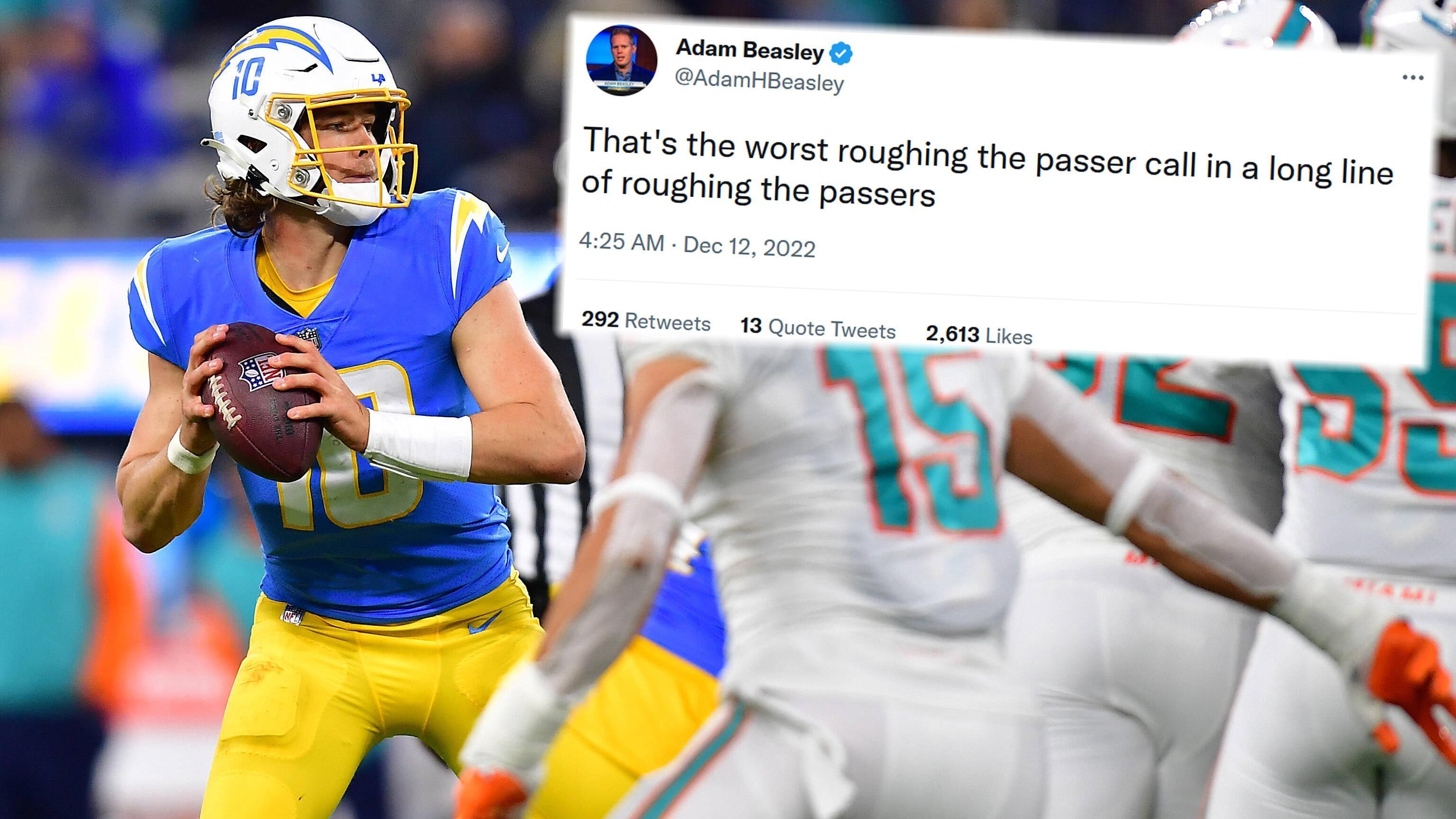 
                <strong>Adam Beasley</strong><br>
                Auch NFL-Experte Adam Beasley von "Pro Football Talk" war entsetzt. "Das ist der schlechteste Roughing the Passer-Call in einer langen Liste von Roughing the Passer-Calls", schrieb Beasley - und erinnerte dabei an die vielen umstrittenen Calls, die es in der laufenden Saison bereits gab.
              