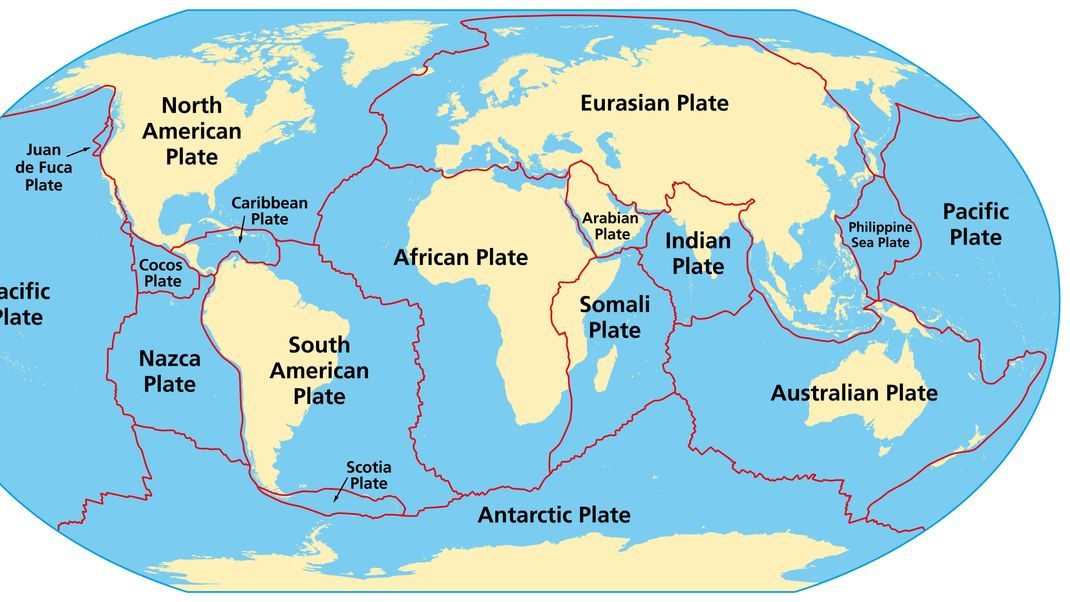 Submarine Vulkanplateaus könnten der Ursprung der ersten Kontinentalkruste gewesen sein. (Symboldbild tektonische Platten)