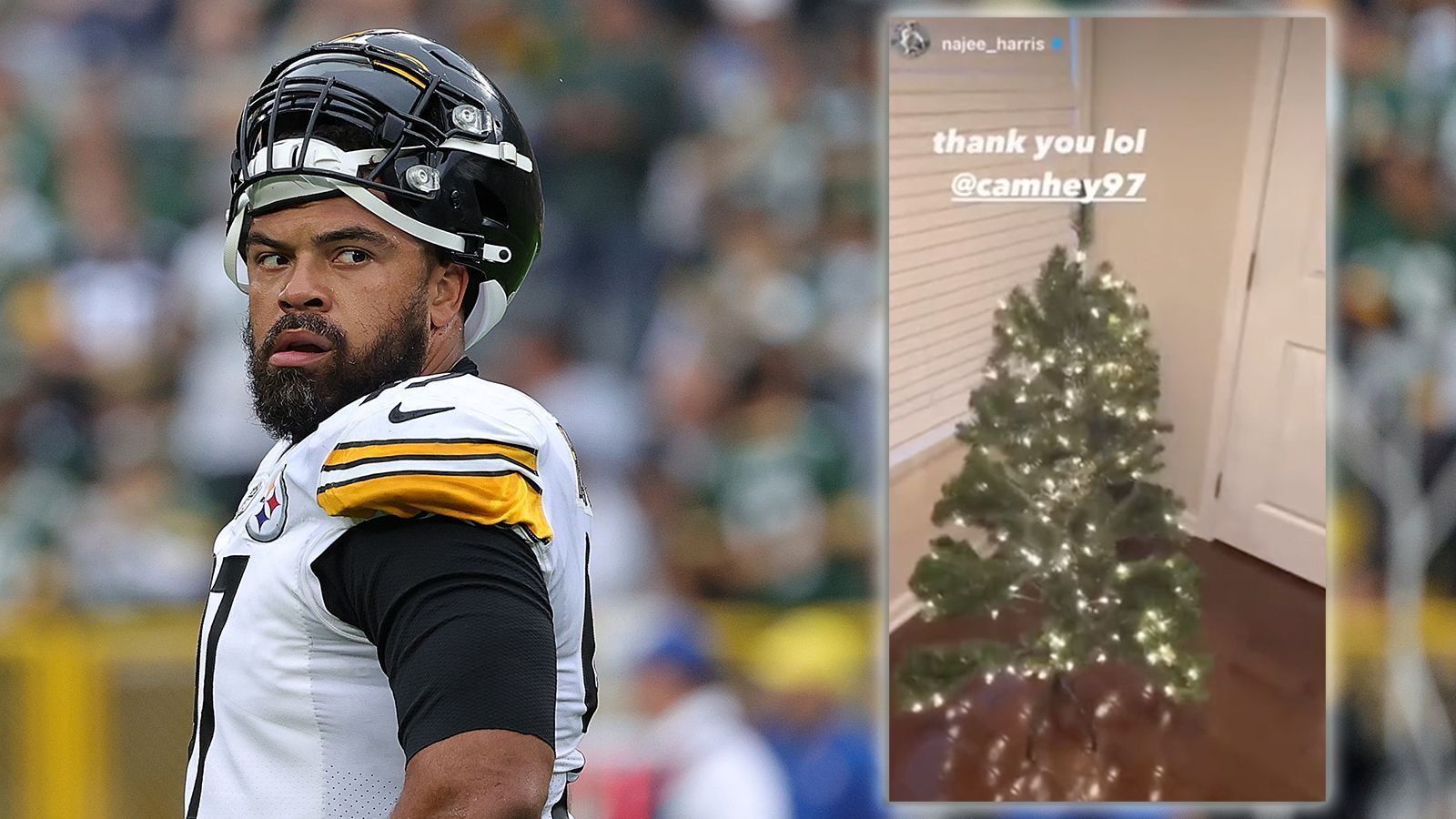 
                <strong>Cameron Heyward: Tannenbaum</strong><br>
                Laut eigener Aussage ist Najee Harris der "Grinch" im Team der Pittsburgh Steelers. Um ihn etwas mehr in Weihnachtsstimmung zu bringen, schenkte ihm Defensive Tackle Cameron Heyward einen Tannenbaum. Harris beschwerte sich in wahrer Grinch-Manier allerdings über die (zu mickrige) Größe des Baumes. 
              