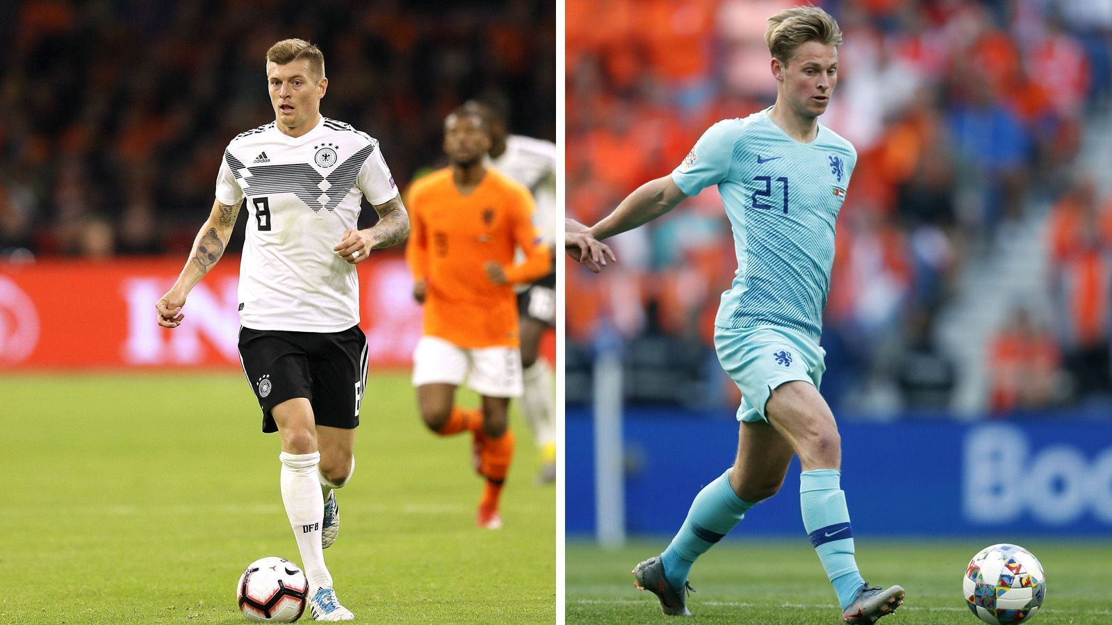 
                <strong>Zentrales Mittelfeld: Toni Kroos vs. Frenkie de Jong</strong><br>
                Zum Duell der beiden Mittelfeld-Passmaschinen kommt es nicht nur in der EM-Quali, sondern auch in La Liga, wo de Jong seit dieser Saison für den FC Barcelona aufläuft. Neben Neuer ist der 29-jährige Real-Star einer der letzten verbliebenen Führungsspieler im DFB-Team, die schon die WM 2014 maßgeblich mitprägten. Seine Formkrise konnte er in der Nationalelf zuletzt ablegen, de Jong erlebt einen steilen Karriere-Aufstieg und ist bereits mit 22 Jahren eine feste größe im Nationalteam der Niederländer. Hier werden die Punkte geteilt. Unentschieden, Punkt für Beide! 4:5 
              