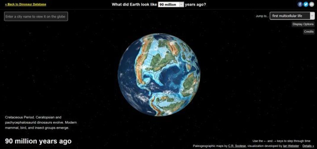 Der 3-D-Globus zeigt, wie die Welt vor Millionen Jahren aussah.