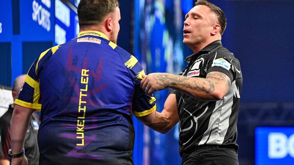 RECORD DATE NOT STATED 10th October 2025; Mattioli Arena, Leicester Leicestershire, England; 2025 PDC Boyle Sports World Grand Prix Darts Night Five; quarter final; Gerwyn Price congratulates Luke ...