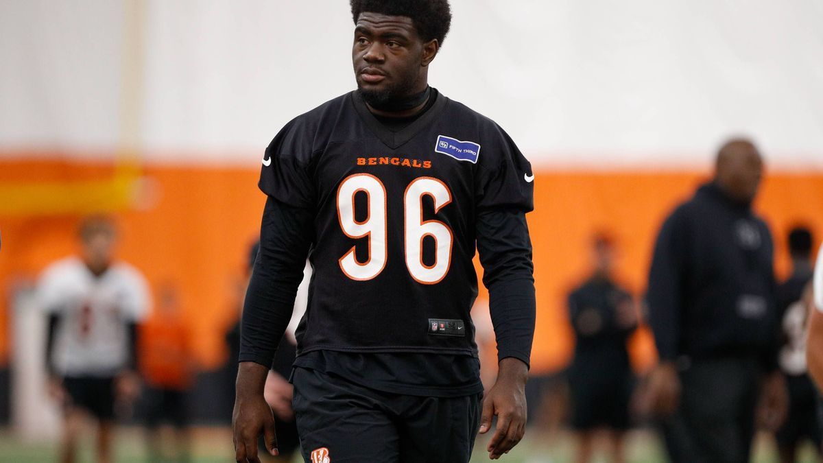 CINCINNATI, OH - JUNE 13: Cincinnati Bengals defensive end Cam Sample (96) during the Cincinnati Bengals minicamp at the IEL Indoor Facility on June 13, 2024 in Cincinnati, Ohio. (Photo by Ian John...