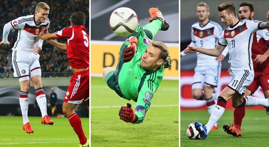 
                <strong>DFB-Elf gegen Georgien in der Einzelkritik</strong><br>
                Souverän geht anders, aber Hauptsache das Ticket für die EM 2016 ist gelöst. Mit einem 2:1 über Georgien macht die DFB-Elf in Leipzig den Gruppensieg vor Polen und Irland perfekt und verhindert den Gang in die Play-offs. Doch die 90 Minuten zeigen: So gibt's nächsten Sommer keinen Blumentopf zu gewinnen. Die ran-Noten zum Spiel.
              