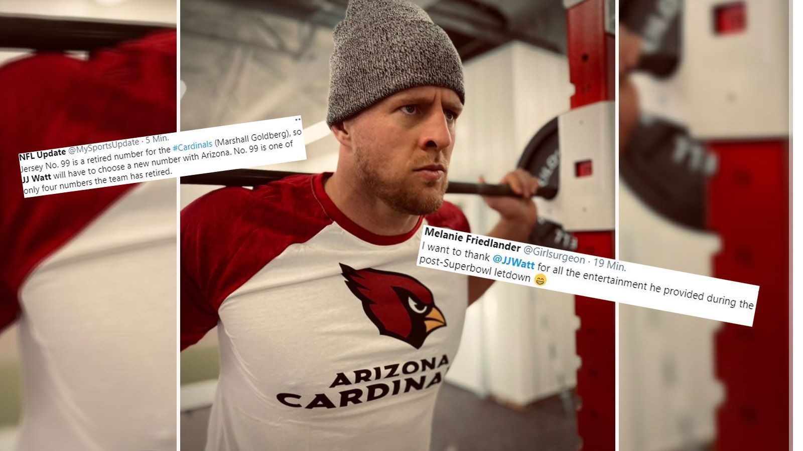 
                <strong>JJ Watt unterschreibt bei den Arizona Cardinals - die Netzreaktionen</strong><br>
                Es ist der erste Hammer in der Free Agency: J.J. Watt unterschreibt für zwei Jahre bei den Arizona Cardinals. ran.de zeigt die Netzreaktionen zum Mega-Deal. 
              