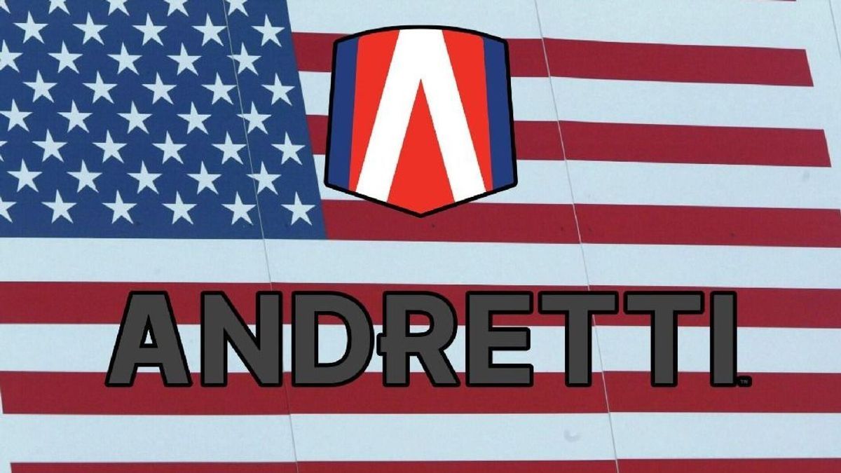 Andretti-Logo vor der US-amerikanischen Nationalflagge (Fotomontage)
