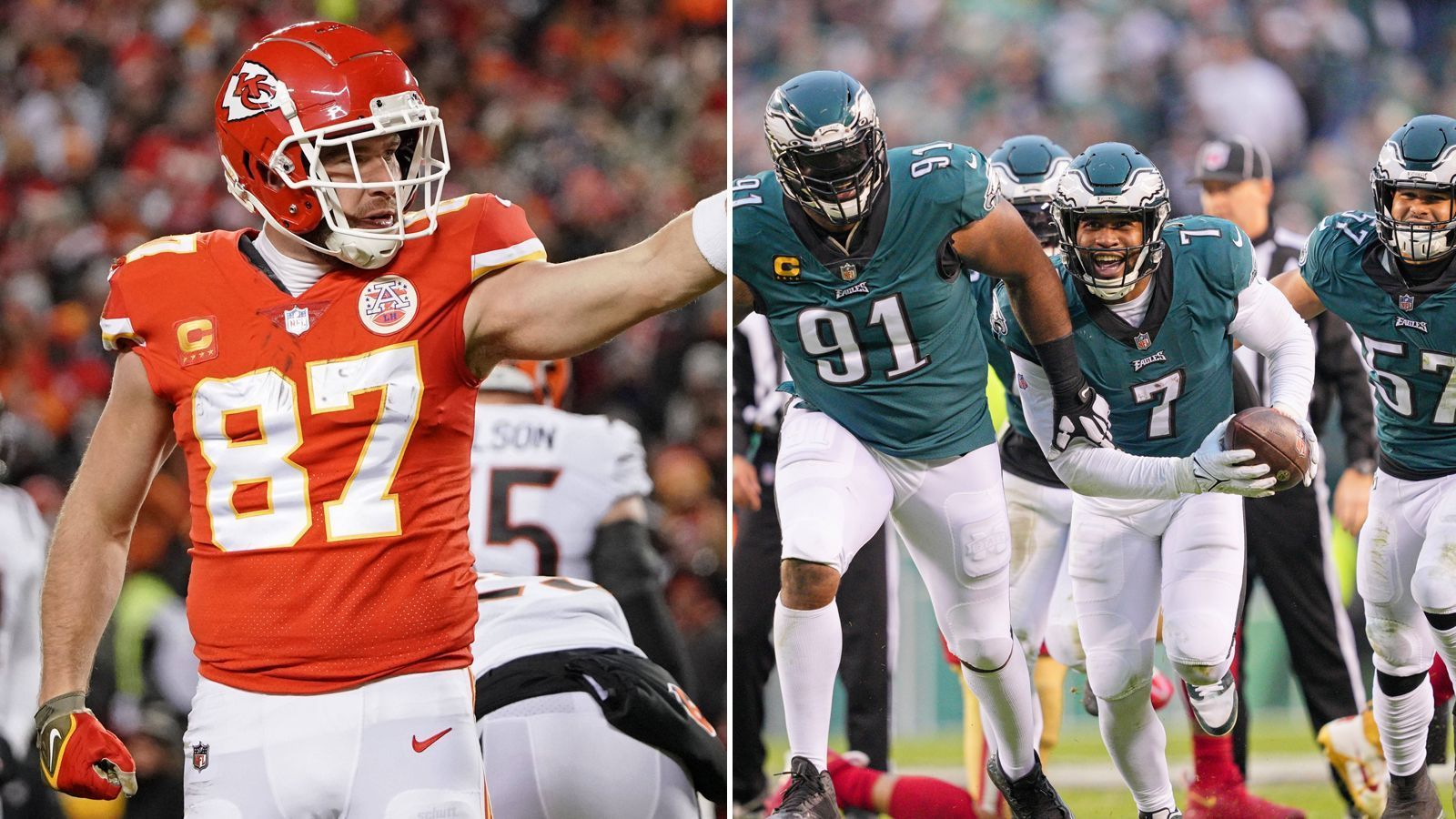 
                <strong>Travis Kelce vs. Eagles-Defense</strong><br>
                Travis Kelce ist DIE Lieblingsanspielstation von Patrick Mahomes. Mittlerweile bricht der Pro-Bowler sogar seine eigenen Rekorde. Beim Sieg in der Divisional Round der Playoffs gegen die Jacksonville Jaguars fing der Tight End 14 von 15 Pässen in seine Richtung. Den ersten Rekord von 13 gefangenen Pässen in einem Playoff-Spiel, hatte Kelce ein Jahr zuvor selbst aufgestellt. Im Finale wird die Defense der Philadelphia Eagles – immerhin achtbeste der Liga - den Star-Tight-End als geschlossene Einheit verteidigen müssen, um Chiefs-Quarterback Patrick Mahomes sein Lieblings-Ziel zu nehmen.
              