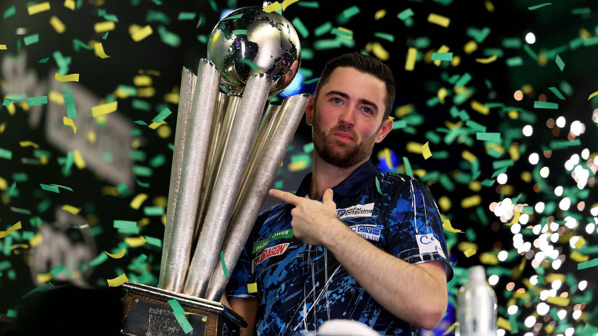 3rd January 2024, Alexandra Palace, London, England; 2023 24 PDC Paddy Power World Darts Championships Day 16, Final; Luke Humphries celebrates with The Sid Waddell Trophy PUBLICATIONxNOTxINxUK Act...