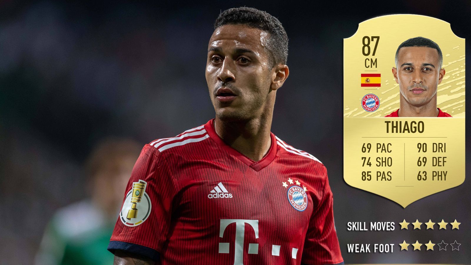 
                <strong>Thiago Alcantara (FC Bayern München)</strong><br>
                Gesamtstärke: 87Position: Zentrales Mittelfeld Alter: 28
              