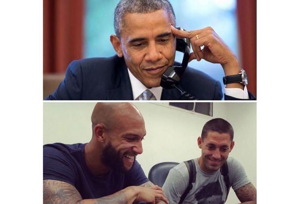 
                <strong>Barack Obama</strong><br>
                Was für eine Ehre! Das Fußball-Fieber erreicht sogar das Weiße Haus in Washington. Der US-Präsident bedankt sich persönlich bei Clint Dempsey und Tim Howard für die tolle Leistung bei der WM in Brasilien. 
              