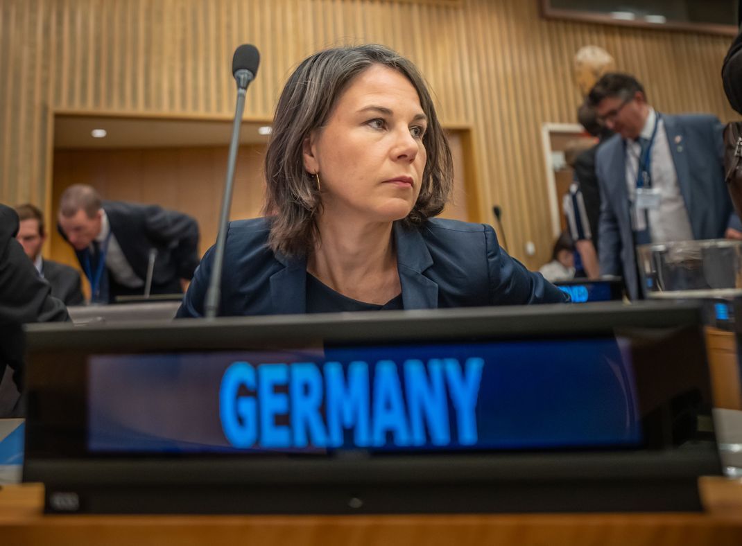 Annalena Baerbock nimmt am Side Event «The ICC and the Crime of Aggression: In Defense of the UN Charter» während ihres Aufenthalts bei den Vereinten Nationen (UN) teil. 