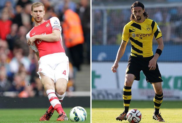 
                <strong>Per Mertesacker vs. Neven Subotic</strong><br>
                Per Mertesacker ist in der Stammformation Arsenals gesetzt. Mittlerweile sogar als Ersatz-Kapitän. Neven Subotic ist nach seiner langen Verletzung zur Zeit eher für den ein oder anderen Patzer gut. Punkt für den "Big fucking German". Sieg Arsenal. Arsenal 2:2 BVB.
              