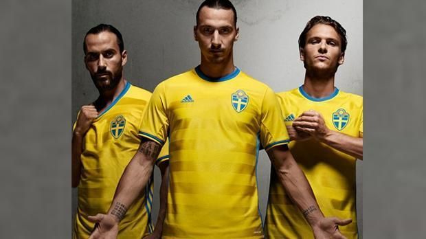 
                <strong>Schwedische Nationalmannschaft</strong><br>
                Das ist das neue Heimtrikot der schwedischen Nationalelf für die Europameisterschaft 2016 in Frankreich. Ibrahimovic präsentiert sich und seine Teamkollegen bei Twitter stolz in dem Sportdress ihres Landes.
              