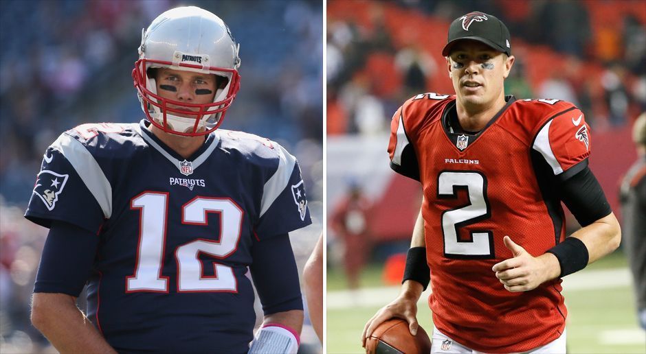 
                <strong>Touchdown-Interception-Verhältnis</strong><br>
                Touchdown-Interception-Verhältnis: Seine ersten vier Spiele überstand Tom Brady in dieser Saison ohne Interception. Mit 33 geworfenen Touchdowns bei vier Interceptions kommt der Patriots-Quarterback auf einen Wert von 8,25. Matt Ryan warf seine erste Interception bereits in Week 2 gegen die Oakland Raiders. Sein Touchdown-Interception-Verhältnis von 45:7 und einem Wert von 6,42 kann sich dennoch sehen lassen. Der Punkt geht trotzdem an Brady - nur noch 1:2 aus seiner Sicht.
              