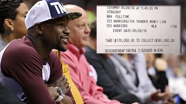 
                <strong>Warriors bescheren Mayweather 220.000 Dollar</strong><br>
                Floyd Mayweather hatte den richtigen Riecher: Der Ex-Boxer setzte im NBA-Playoff-Spiel zwischen Favorit Oklahoma City Thunder und den Golden State Warriors auf das Team um Superstar Stephen Curry. Der 39-Jährige war sich seiner Sache wohl ziemlich sicher., schließlich setzte er direkt mal 170.000 US-Dollar (ca. 150.000 Euro). Enttäuscht wurde er nicht: Golden State gewann das Match mit 108:101. So bekam "Money" Mayweather umgerechnet 344.000 Euro ausgeschüttet - das macht einen Gewinn von fast 200.000 Euro.
              