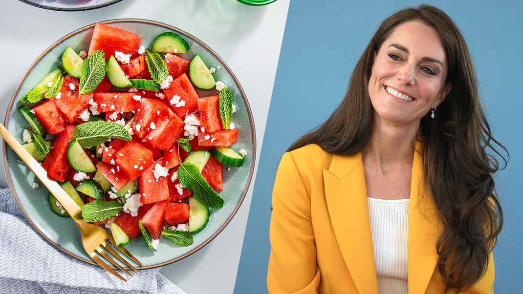 Der kommt bei den Royals auf den Tisch: Wassermelonensalat mit Gurke und Feta ist ein Lieblingsrezept von Prinzessin Kate.